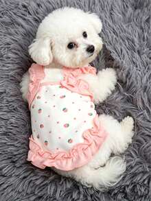 1件MICHLEY宠物服装，适合小型和中型犬猫，草莓花卉印花公主风，时尚可爱，适合春夏穿着 - 彩色 - 查看 5