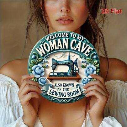 1 件“欢迎来到我的女巫小屋”缝纫室装饰铁艺标牌 - 复古缝纫机设计，蓝色花卉装饰，适用于家居、酒吧、咖啡馆或手工室装饰，缝纫室装饰，理想的房间装饰，预钻孔，款式如图所示