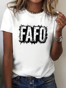 Women's Casual Short-Sleeved Crew Neck T-Shirt With A Fun Distressed Font Design, Perfect For Spring And Summer. - 白色 - 查看 7