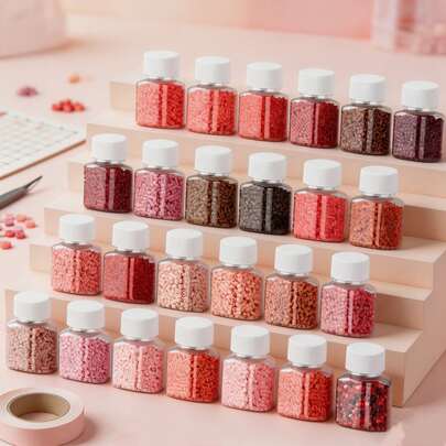 1100pcs Small Bottle Refill Pack, Red Series, DIY Pendant Decoration Keychain Bag Decor, Craft Making Material, Birthday, Graduation, Valentine's Day, Party Gifts, Assorted 2.6mm Fuse Beads