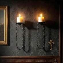 Candle Sconce Set Of 2 -Medieval Metal Wall Decorations-Gothic Retro Wall Candle Sconces- Wall Sconces - 黑鏈 - 查看 1
