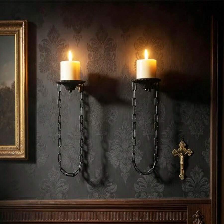 Candle Sconce Set Of 2 -Medieval Metal Wall Decorations-Gothic Retro Wall Candle Sconces- Wall Sconces - 黑鏈 - 查看 1