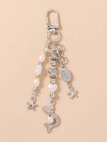 1 pieza Llavero de cisne de cristal con sirena, llavero con estrella de mar en forma de corazón y concha, accesorio para bolso - Multicolor - Ver 8