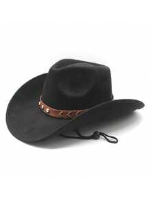 1 Stück Unisex Western Cowboyhut, Filzhut mit Nieten für Cowgirls mit breiter Krempe & Kinnriemen, Vintage Sonnenhut für Outdoor, Partys, Festivals, 4 Farben erhältlich - Verschiedenfarbig - View 5
