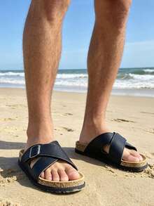 Sandalias para hombres, nuevas sandalias de verano con suela gruesa, zapatillas de playa casuales para exteriores, antideslizantes y cómodas, chanclas de moda de ocio, talla grande unisex en color negro - Negro - Ver 6