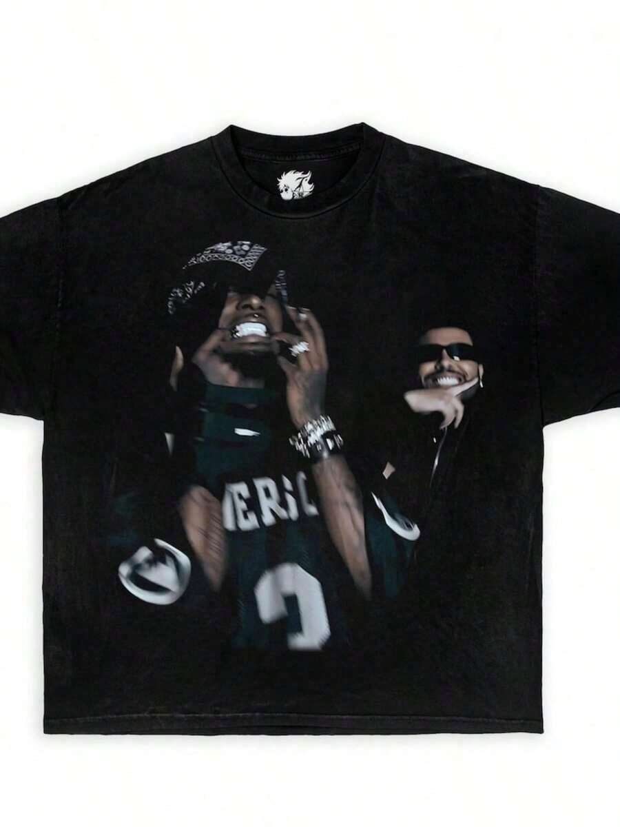 Camiseta Boxy de Streetwear de , Camisetas Y2K - Negro - Ver 1