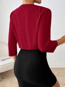 Blazer de manga corta minimalista de unicolor para mujer para uso diario en otoño/invierno - Rosa Roja - Ver 2