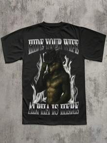 Hide Your Wife, The Alpha Wolf Is Coming! Awkward T-Shirts, Werewolf, Memes, Satirical T-Shirts, Mocking Graphic Tees, 90s Y2K T-Shirts, Clothing - 黑色 - 查看 1