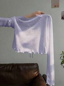 Vestido camisero con adorno de encaje, chaqueta de punto de manga larga para mujer, protección solar de verano - Morado - Ver 2