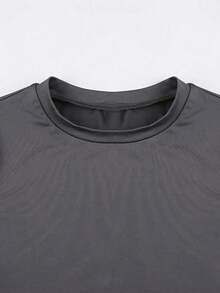 Camiseta casual ajustada de mujer con cuello en V, manga corta y corta - Gris - Ver 5