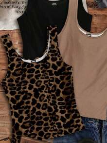 Set de 3 camisetas de tirantes de cuello redondo casuales para mujer, versátiles para el verano - Multicolor 7 - Ver 5