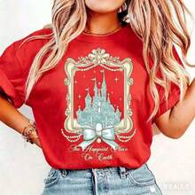 Camiseta Casual de Verano para Mujer, Camiseta Casual de Verano para Mujer, Camisetas con Estampados Gráficos, Camiseta Coquette Magic Castle, Camiseta The Happiest Place on Earth, Regalo de Cumpleaños, Camiseta Vintage de Algodón Puro y Duradera - Rojo - Ver 11
