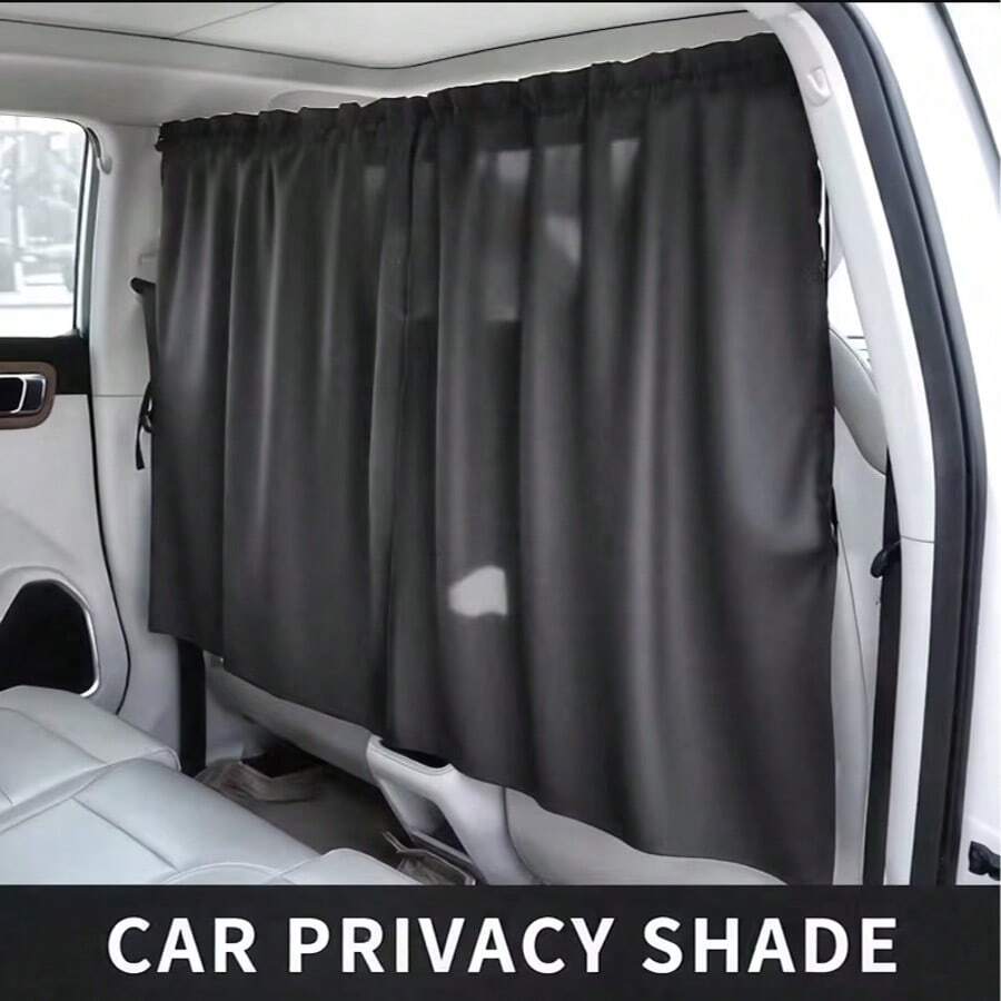 2Pcs Universal Car Privacy Side Window Sunshade, No Drilling Required Car Partition Curtain, Sun Protection Heat Insulation Blackout Curtain, Front And Rear Row Privacy Screen, Car Interior Partition Curtain, Suitable For Self-Driving Tours, Travel, Napping, Car Interior Accessories - Black - View 1