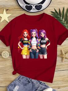Camiseta de manga corta para niños con estampado de K-Pop, 120-170 cm, cuello redondo, recuerdo para fanáticos de K-Pop, transpirable y lavable a máquina - [Rojo] - Ver 12