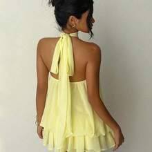 Women's Chiffon Elegant Butter Yellow Halter Tie Mini Dress,Women Dating Dress,Women Night Out Dress,Summer Dresses For Women, Honeymoon Outfits Woman .Women Wedding Guest Dress. Island Vacation Outfits,Wedding Guest Dress Women ,Sun Dresses For Women ,Elegant Dresses For Party, Birthday Dresses For Women - Rosa - Ver 8