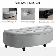 Storage Bench, Ottoman, Storage Box, Footrest, Velvety-Touch Rubberwood, Grey, Bedroom - Grey - View 6