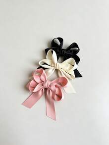 2pcs/3pcs Cotton Ribbon Fabric Solid Color Elegant Streamers Hair Clips, Versatile Daily, Party, School, Wedding Gift Hair Accessories, Ponytail Decor - Multicolor - View 3