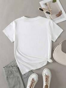 Camiseta de manga corta casual con estampado de cuello redondo para mujer , camiseta estampada de primavera/verano, top de mujer 100% algodón. - Blanco 2 - Ver 3
