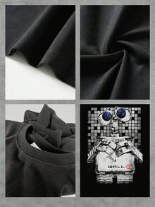 Imagen de un adorable robot con ojos que reflejan el universo simbolizando curiosidad tecnológica y amor por la exploración camiseta de mujer  casual cómoda ideal para uso diario moderna y suave - Negro - Ver 4