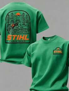 Camisetas Casuales Premium Unisex Bonitas, Camiseta STIHL Into The Woods, Camiseta con Gráfico de Motosierra STIHL, Camisa de Trabajo para Leñador, Camiseta con Gráfico de Trabajador Forestal, Camisa de Trabajo para la Industria Forestal, Camiseta Unisex para Trabajo al Aire Libre - Verde - Ver 6