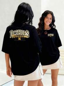 Logotipo DC Shoes Worldwide con letras audaces que transmiten fuerza y espíritu global acompañado del año de fundación 1994 simbolizando tradición y autenticidad camiseta para mujer 100% algodónSuitable for spring, summer and autumn - Negro - Ver 7