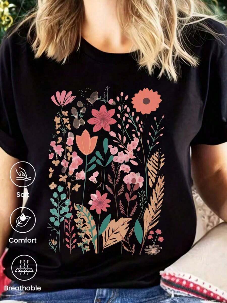 Camiseta de manga corta de moda para primavera y verano de 2026, hecha en México, 180 gramos. Estampado de dibujos animados, modelo de pareja, apta para uso interior o exterior. Cuello redondo, unisex, ideal para oficina y ocio. Paquete de una pieza. - Negro - Ver 1