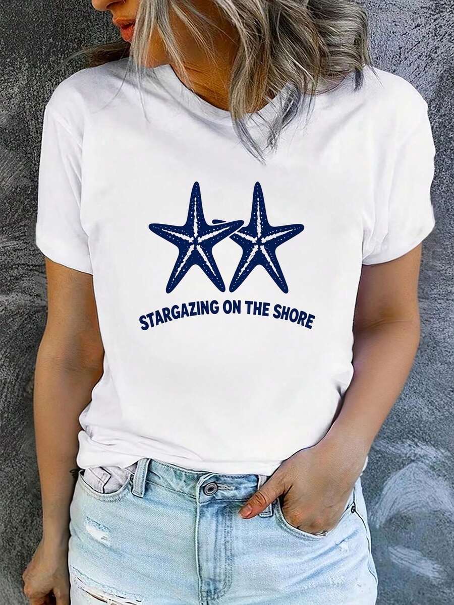 Camiseta casual versátil para mujer, hecha de puro algodón para una comodidad excepcional, diseño sencillo para una moda diaria sin esfuerzo. Camiseta de verano de manga corta para mujer, elegante y casual, lavable a máquina, ajuste cómodo, estampado plano 2D. - Blanco - Ver 1