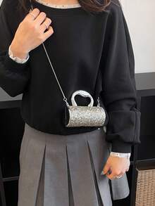 1 chiếc ví mini kim loại mới, ví đựng tiền xu mạ điện, túi xách kim loại sáng bóng kiểu avant-garde, túi đeo vai có dây xích, túi xách bất đối xứng, túi đựng phụ kiện, ví thanh lịch, hộp đựng tai nghe, quà cưới - Bạc - Xem 4
