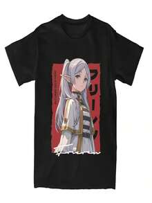 Frieren High-Quality Pure Cotton T-Shirts For Teenagers, Brightly Colored Harajuku Punk Hip-Hop Print T-Shirts, Korean Retro Y2K Clothing. - 黑色 - 查看 1