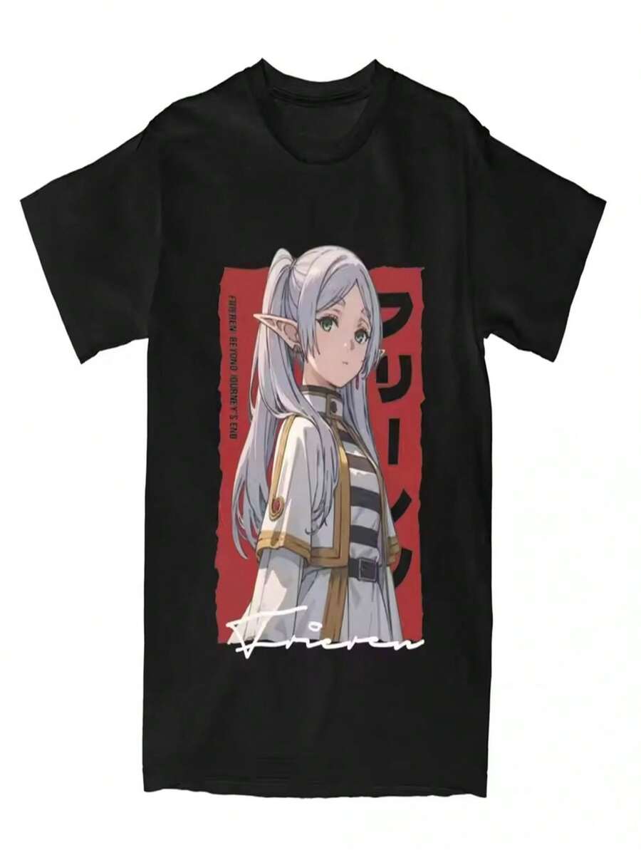 Frieren High-Quality Pure Cotton T-Shirts For Teenagers, Brightly Colored Harajuku Punk Hip-Hop Print T-Shirts, Korean Retro Y2K Clothing. - 黑色 - 查看 1