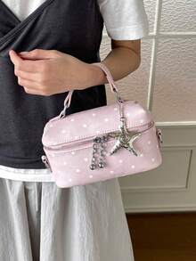 1 buah Tas Tangan Dekorasi Motif Polkadot Warna Solid Musim Panas Baru, Bahan PU Berbintik Lucu Modis dengan Aksesori Liontin Bintang, Tas Selempang, Dompet Ponsel Mini Ringan Multifungsi, Cocok untuk Penggunaan Sehari-hari dan Bepergian - Berwarna merah muda - View 4