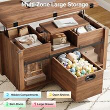 40 Farmhouse Lift Top Coffee Table With Sliding Barn Door,4 In 1 MultiFunction Coffee Tables With Storage Drawers Amp Hidden Co - Walnut- - View 5