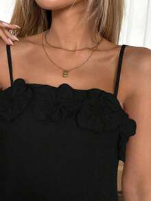 Vestido camisero casual de vacaciones para mujer con decoración bordada de flores 3D - Negro - Ver 6