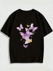Diseño simple y versátil, camiseta estampada para mujer, cómoda, informal, esencial para viajes, ideal para el Día de San Valentín, el Día de San Patricio y como regalo para las fiestas. Tela: algodón. Las mejores camisetas de regalo para amigos o familiares son adecuadas tanto para hombres como para mujeres, tallas S-XXXL, camiseta de algodón negra. - Negro - Ver 6