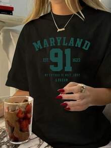 Fashionable Casual, Versatile, Comfortable And Elegant Women's T-Shirt With Maryland Print 91 - Woman002 - 黑色 - 查看 8