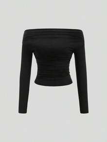 de 3 piezas Blusa corta de manga larga y hombros descubiertos para mujer, cómoda y amigable con la piel, ajuste ceñido - Multicolor 4 - Ver 3