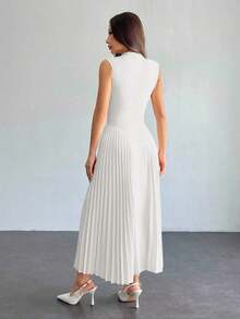 Vestido ajustado de línea A con pliegues elegante para mujer - Blanco - Ver 2