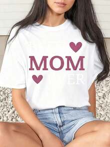 1 Piece Women's T-Shirt "World's Best Mom" With Heart Print, Casual For Everyday Wear, Round Neck, Short Sleeve, Soft And Comfortable, 220g/180g, 100% Cotton - 白色 - 查看 6