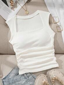 Camiseta sin tirantes con cuello cuadrado, cintura fruncida y sujetador acolchado sin aros - Multicolor - Ver 7