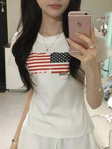 Women's Short-Sleeved T-Shirt, Round Neck, Loose Fit For Summer - putih - View 3