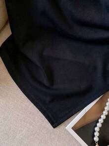 de manga corta con pliegues y bajo asimétrico de unicolor casual para mujer, verano - Negro 2 - Ver 4
