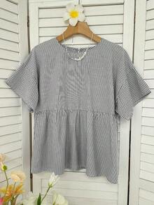 Camisa de mujer tejida a rayas verdes - Blanco y Negro - Ver 6