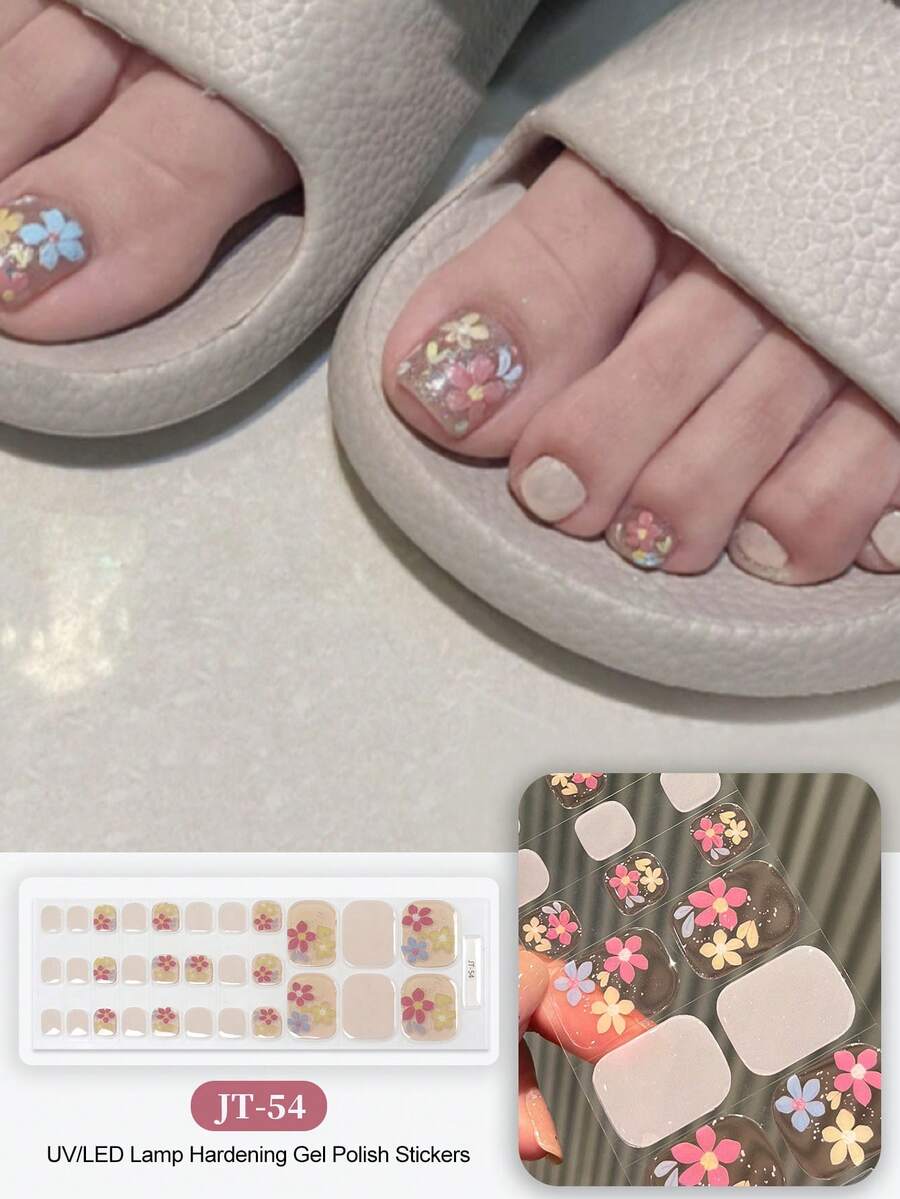 Miếng dán móng chân mùa hè dạng gel bán khô, thiết kế lấp lánh, hàng mới về, có sẵn để bán sỉ, chống thấm nước và bền lâu.