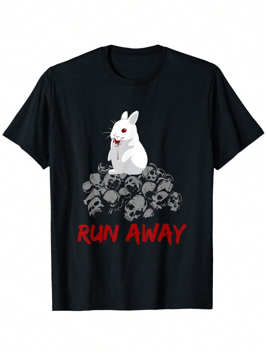 Camiseta Run Away Tee Bunny Funny Grail, Estilo Holgado, Nueva Camiseta Unisex de Manga Corta, Casual y Cómoda, 100%, Tallas S-XXXL - Negro - Ver 1