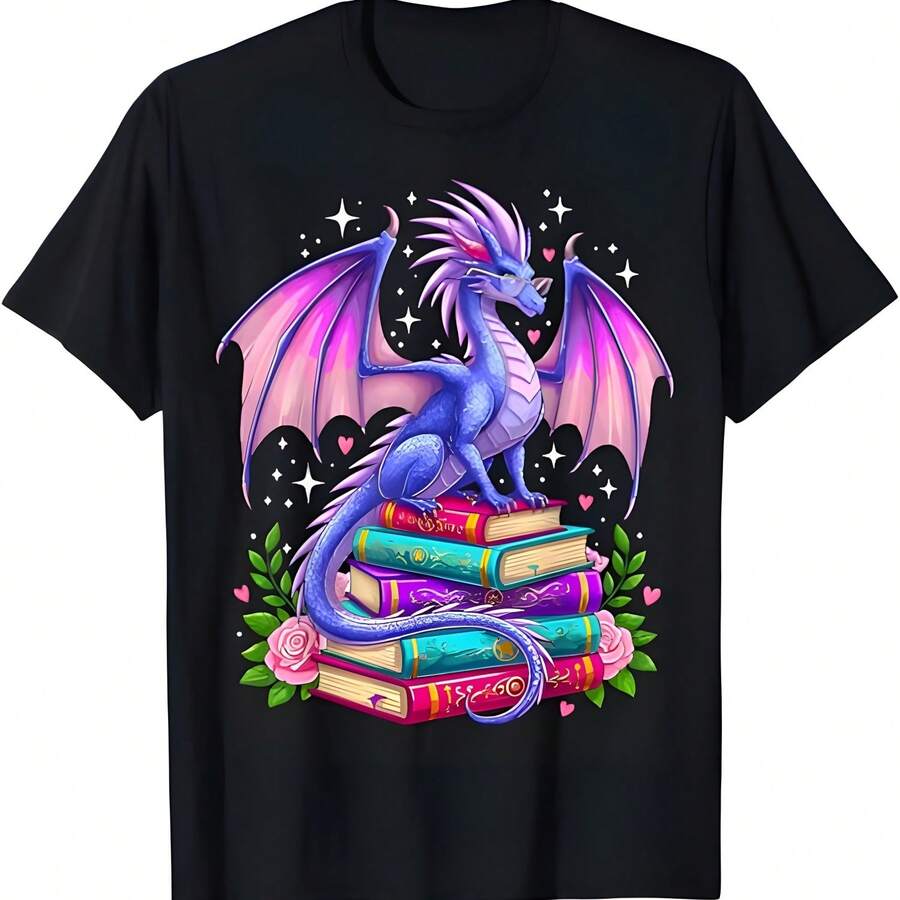 Camiseta de gusano de libros de lectura de fantasía dragón - Negro - Ver 1