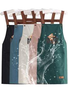 1pc Waterproof Adjustable Bib Apron With Large Pockets, Cute Bear Pattern Design, Suitable For Kitchen Cooking, Coffee & Baking, Outdoor Picnic & BBQ, Also Great For Hairstylists, Florists, Farmers, Durable And Easy To Clean - NICE Bear - View 2