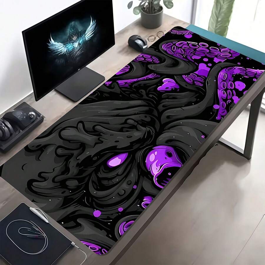 1pc Black Octopus Design Mouse Pad, Artistic Desktop Mat, Large Size Desk Accessory, Rubber Base, Stitched Anti-Slip Keyboard Pad, Suitable For Office, Home Computer, Gift For Men, Women, Friends, Suitable For Back To School, Gaming And Other Occasions. Desktop Mouse Pad, Office Supplies, Desk Accessories, Mouse Pad. - Black Octopus Pattern - View 1
