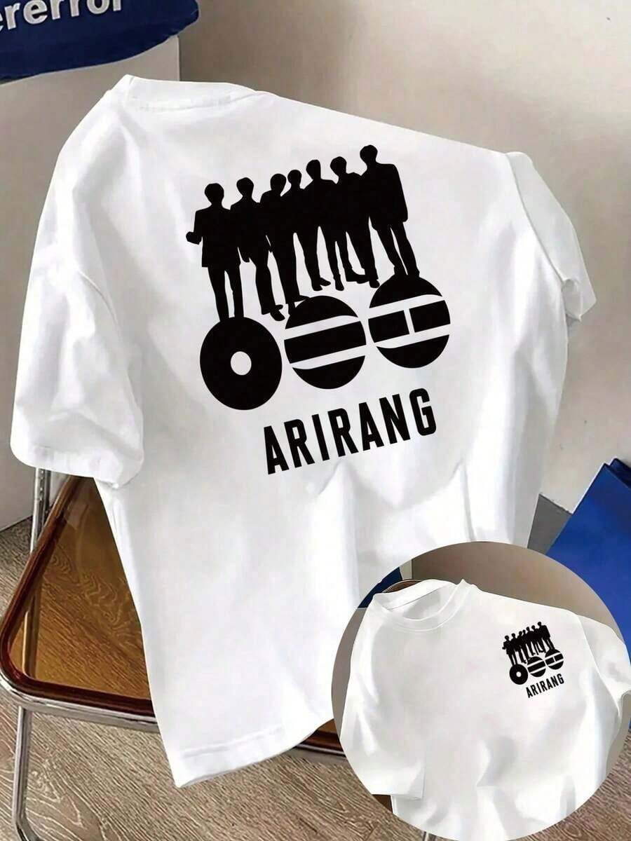 Arirang, Camiseta de Manga Corta con Estampado de Tradición Coreana, Cuello Redondo, Casual para Verano y Primavera, Ropa de Mujer100% Cotton - [Blanco] - Ver 1
