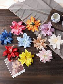 10/30 piezas Cabezas de flores de lirio artificiales de primavera y verano de 12,5 cm, flores de lirio falsas realistas, adecuadas para accesorios para el cabello DIY, sombreros, bolsos, decoraciones de boda, decoración del hogar, ramos de novia, muñequeras de dama de honor y accesorios para fotos en la playa, adecuadas para todas las estaciones - Multicolor - Ver 4