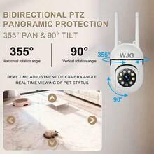 Caméra de surveillance WiFi WJG 1296P, surveillance de intelligente Full HD, rotation PTZ 360°/90°, appel vocal en un clic, interphone audio bidirectionnel, contrôle à distance via application mobile, vision nocturne en couleurs, prise en charge de carte mémoire/stockage cloud, détection de mouvement - Blanc - Voir 4